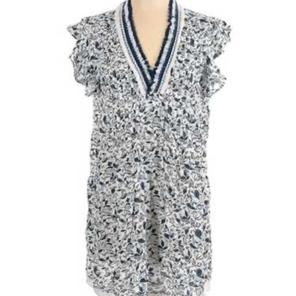 Japna Blue and White Swim Coverup with Ruffled Sleeves